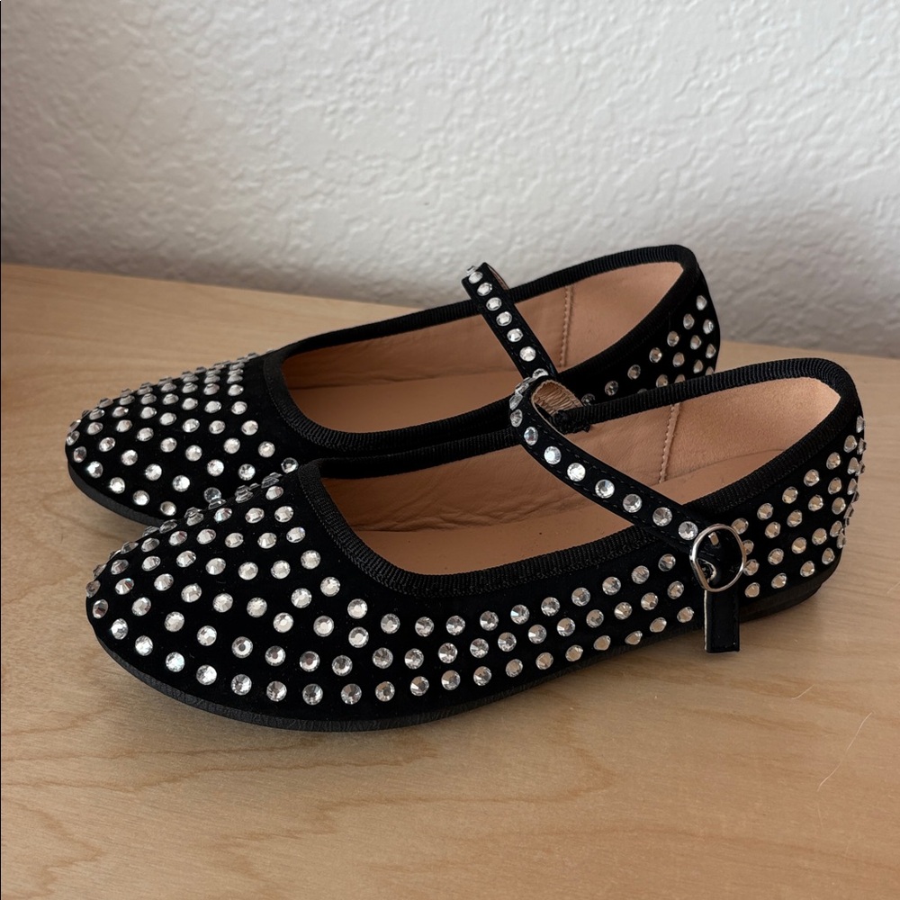 NWOT LINK Girl’s Black Embellished Jewel Rhinestone Mary Jane Ballet Flats
